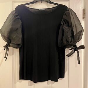 Adrianna Papell Black Sheer Puff Sleeve Blouse